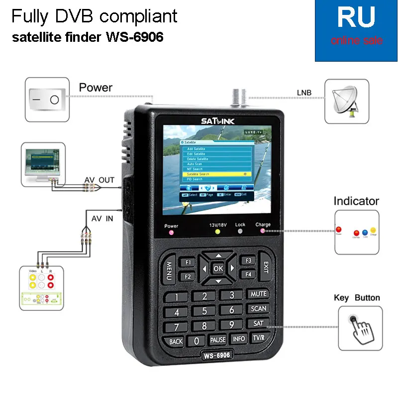 Fully DVB-S compliant SATLNK WS-6906 satellite finder 3.5 inch LCD Full HD 1080P Digital Satellite Meter FTA LCD Display
Fully DVB-S compliant SATLNK WS-6906 satellite finder 3.5 inch LCD Full HD 1080P Digital Satellite Meter FTA LCD Display