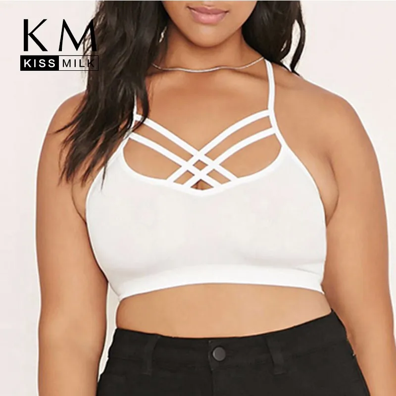 

Kissmilk Plus Size Women Strappy Crop Top Bralette Stretch Crisscross Comfort Big Size Tank Tops Lingerie Cami Tops Vest 3-6XL