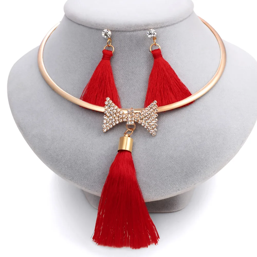 Hesiod Women Bridal Jewelry Sets Bow Crystal Necklaces Earrings Sets Choker Necklaces Tassel Earrings Gold Color Pendant Jewelry
Hesiod Women Bridal Jewelry Sets Bow Crystal Necklaces Earrings Sets Choker Necklaces Tassel Earrings Gold Color Pendant Jewelry
