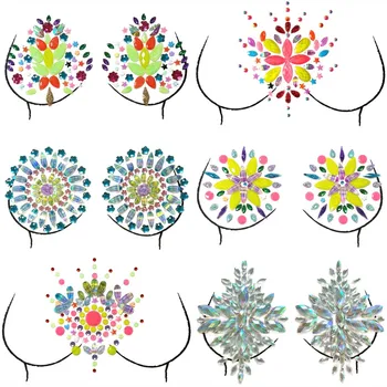7 Styles Glitter Jewels Chest Tattoo Sticker Boho Style 3D Crystal Body Art Decor Bindi Self Adhesive Gems Tattoos Party Makeup