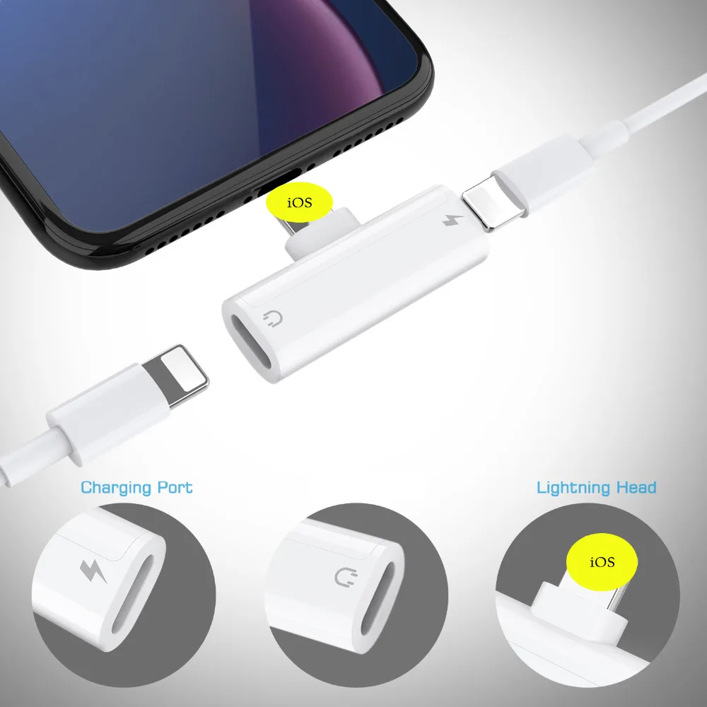 Мини otg двойной разветвитель для iphone 7 8 X XS XR адаптер наушников аудио конвертер