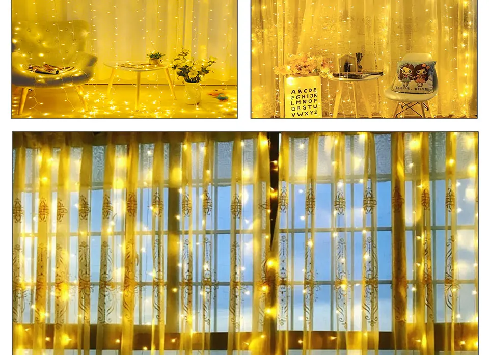 300LEDs Christmas Holiday Lighting 3X3 Meters 18W IP44 Waterproof Xmas Garden Garland Indoor Bedroom Curtain Decoration Lamps (13)