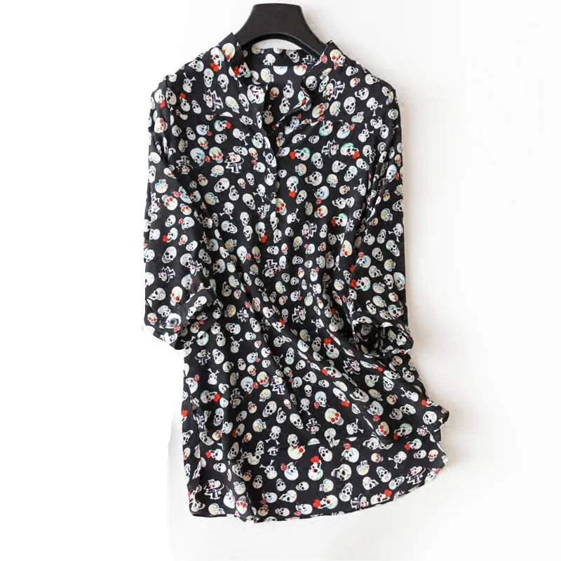 Women Summer 100% Natural Silk Blouse Real Silk Half Sleeve Basic Shirt office wear Skull print Top Shirt Silk Blouses for Women
Women Summer 100% Natural Silk Blouse Real Silk Half Sleeve Basic Shirt office wear Skull print Top Shirt Silk Blouses for Women