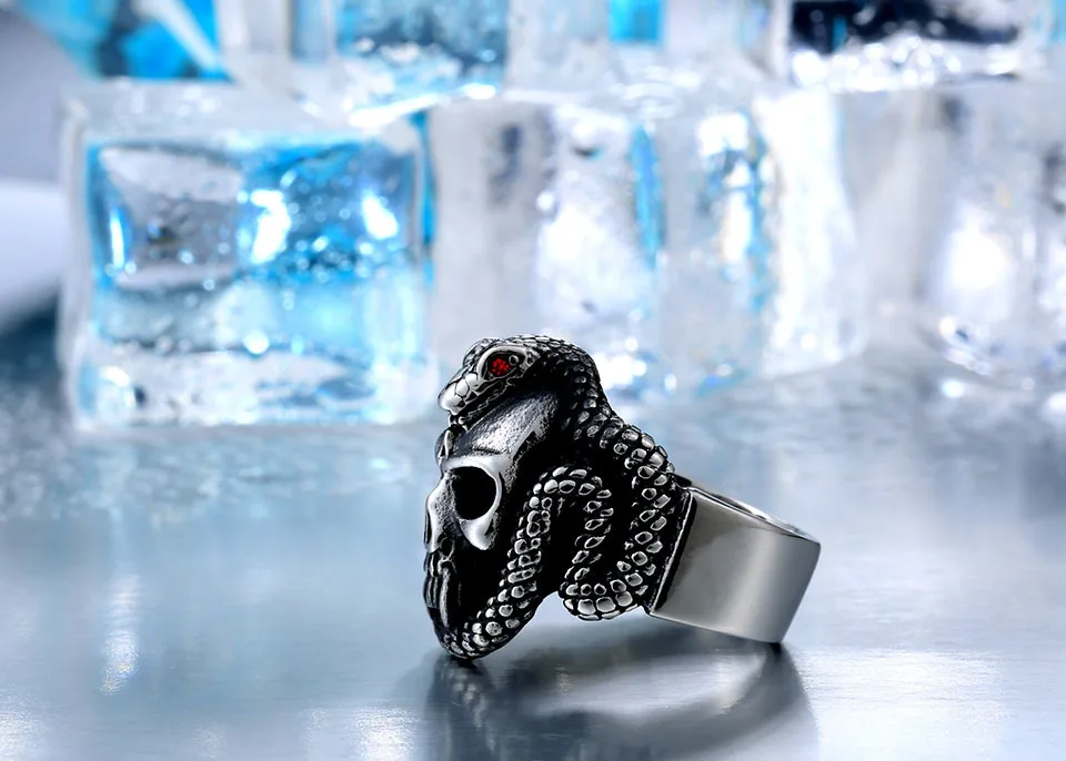 "SkullSnake" - stainless steel vintage snake ring 6