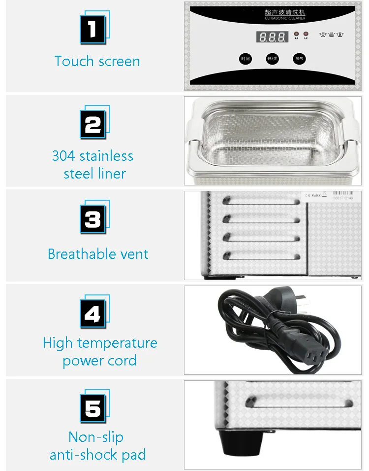 800ml Stainless Steel Ultrasonic Cleaner Bath For Watch/Coins/Jewelry/Nail Tools 8 800ml Stainless Steel Ultrasonic Cleaner Bath For Watch/Coins/Jewelry/Nail Tools 11
