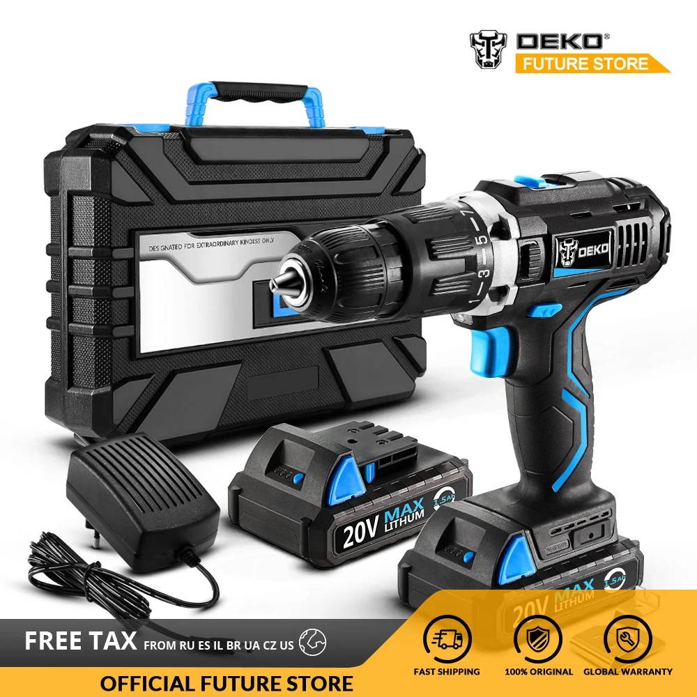 DEKO GCD20DU3 20V MAX Impact Cordless Drill Electric Screwdriver Lithium-Ion Power Driver 1/2-inch Keyless 2 Battery Box
DEKO GCD20DU3 20V MAX Impact Cordless Drill Electric Screwdriver Lithium-Ion Power Driver 1/2-inch Keyless 2 Battery Box