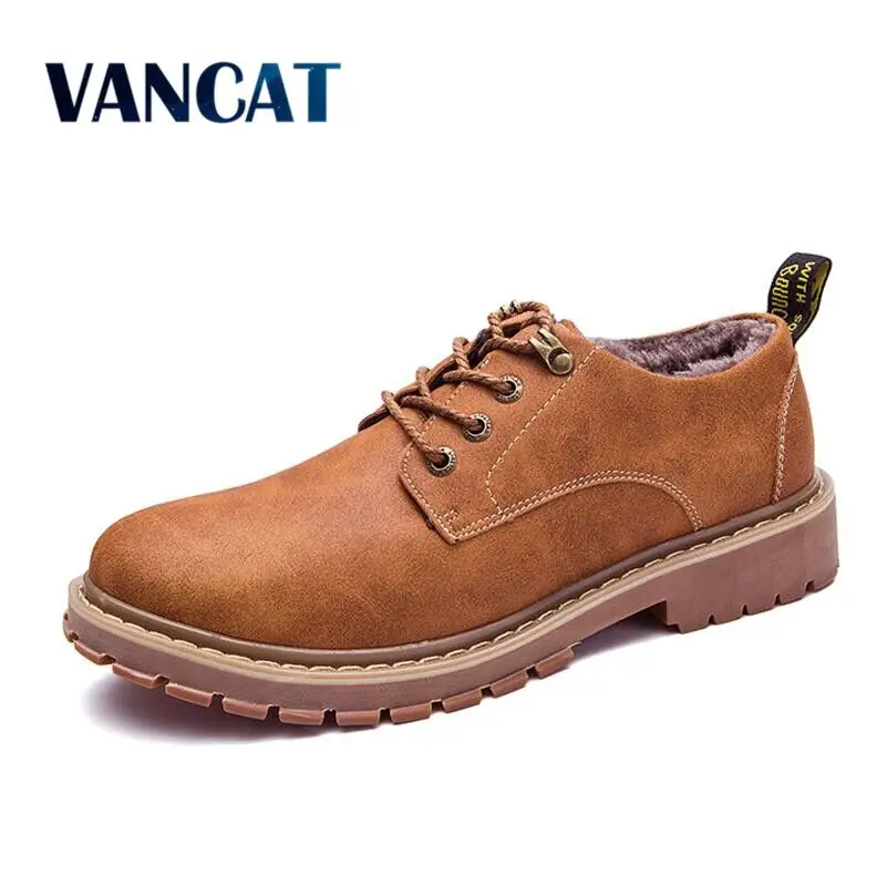 Мужская обувь на меху VANCAT теплая Повседневная из натуральной кожи осень и зиму