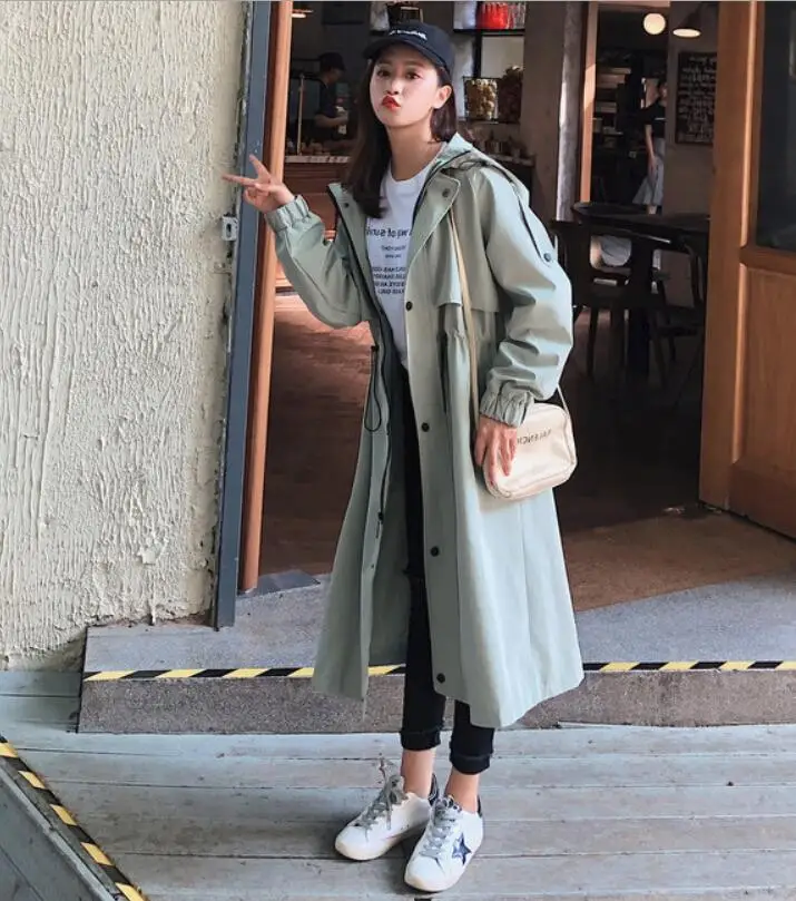 Mid-length windbreaker jacket 2019 new white beam sleeve loose over knee hooded temperament jacket Elegant Blend women's coat
Mid-length windbreaker jacket 2019 new white beam sleeve loose over knee hooded temperament jacket Elegant Blend women's coat