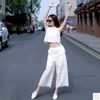 New 2019 Summer Women Crop Top Pants Set Two-Piece Outfit High Waist Sleeveless Jacket Fashion Lace Wide-Legged Pants Suit S M L
New 2019 Summer Women Crop Top Pants Set Two-Piece Outfit High Waist Sleeveless Jacket Fashion Lace Wide-Legged Pants Suit S M L
