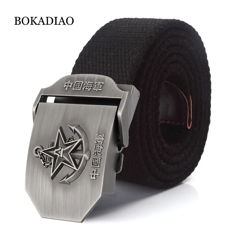 

BOKADIAO Men&Women Military Canvas Belt Luxury PLA Navy Metal Buckle Jeans Belt Army Tactical Belts For Men Waistband Strap Male
