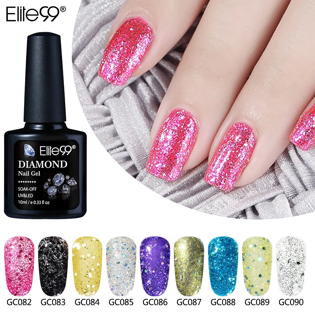 

Elite99 10ml 3D Diamond Glitter Gel Nail Polish Sequins Gel Varnish UV Soak Off LED Shiny Vernis Semi Permanent Nail Gel Lacquer