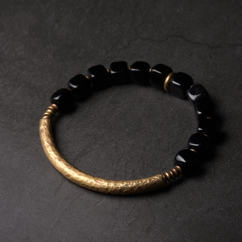 Cubic Black Obsidian Bracelet With Handcrafted Antique Copper Accessories Trendy Protection Stone Jewelry for Men and Women
Cubic Black Obsidian Bracelet With Handcrafted Antique Copper Accessories Trendy Protection Stone Jewelry for Men and Women