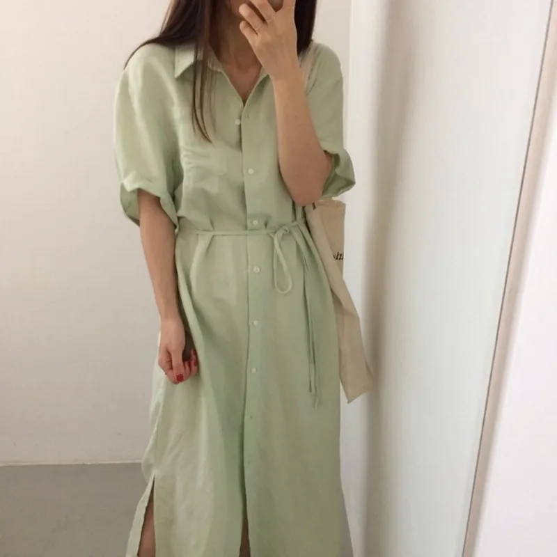 Summer Loose Shirt Dress 2019 Korean Style Women Solid Chic Midi Dress Female Turn Down Short sleeve Cotton Linen Casual Dresses
Summer Loose Shirt Dress 2019 Korean Style Women Solid Chic Midi Dress Female Turn Down Short sleeve Cotton Linen Casual Dresses