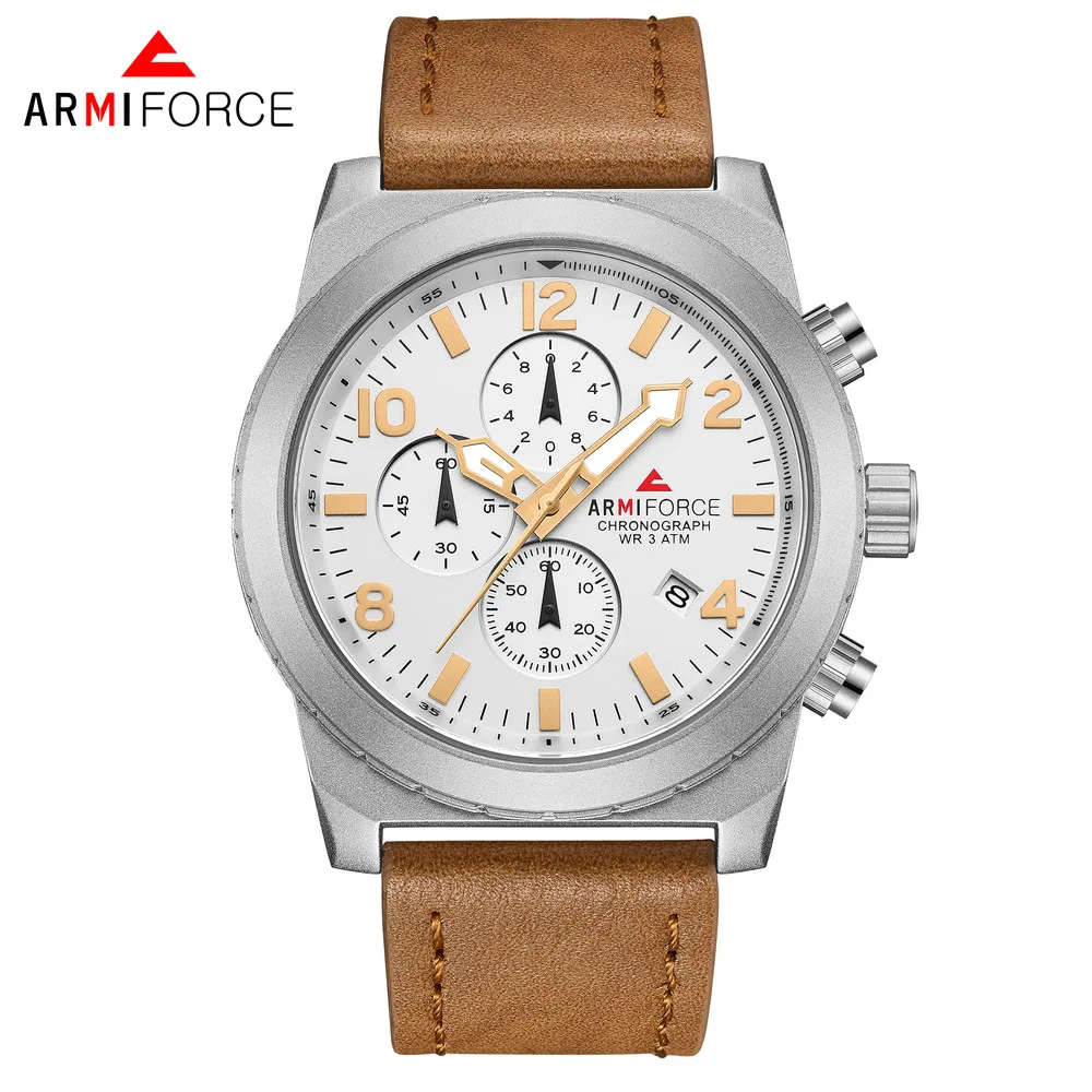 ARMIFORCE Casual Mens Quartz Watches Military Chronograph Leather Watch Luminous Analog Auto Calendar Wristwatch Montres AF8011
ARMIFORCE Casual Mens Quartz Watches Military Chronograph Leather Watch Luminous Analog Auto Calendar Wristwatch Montres AF8011
