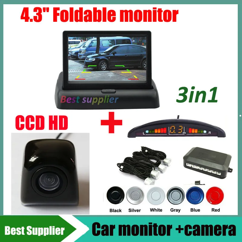 3in1 CCD HD Car parking backup reverse rear camera Universal + 4.3" Car monitor mirror foldable monitor +parking sensor
3in1 CCD HD Car parking backup reverse rear camera Universal + 4.3" Car monitor mirror foldable monitor +parking sensor