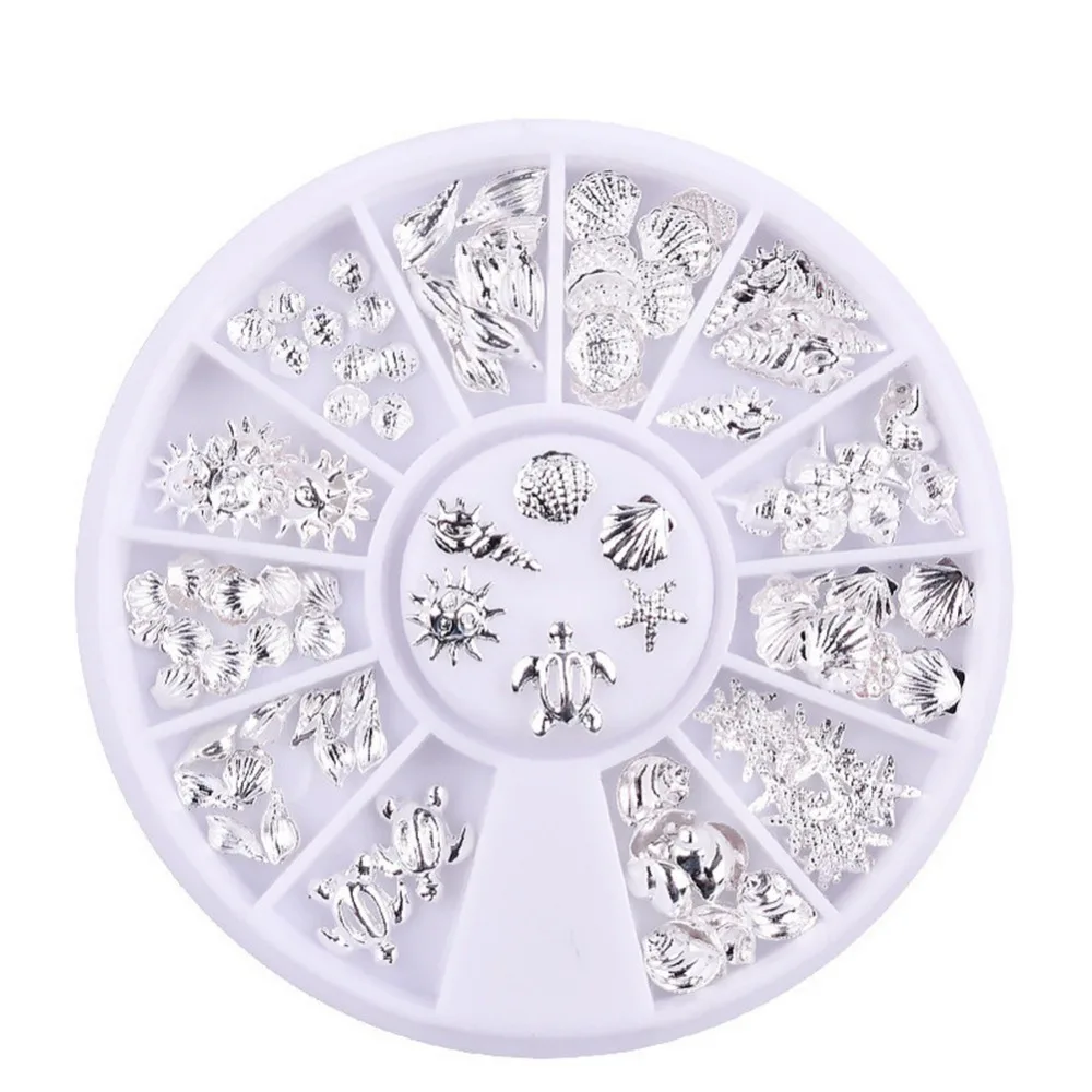 36Pcs Metal Sea Horse Shell Nail Studs Gold Silver Starfish 3D Nail Art Decoration For UV Acrylic Nail Accessories in Wheel
36Pcs Metal Sea Horse Shell Nail Studs Gold Silver Starfish 3D Nail Art Decoration For UV Acrylic Nail Accessories in Wheel