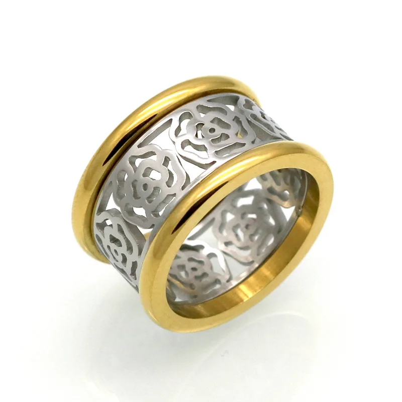 Fashion Stainless steel quality Jewelry hollowed Flower Camellia Pattern Silver mixed Gold Color Men Women wedding bands ring
Fashion Stainless steel quality Jewelry hollowed Flower Camellia Pattern Silver mixed Gold Color Men Women wedding bands ring