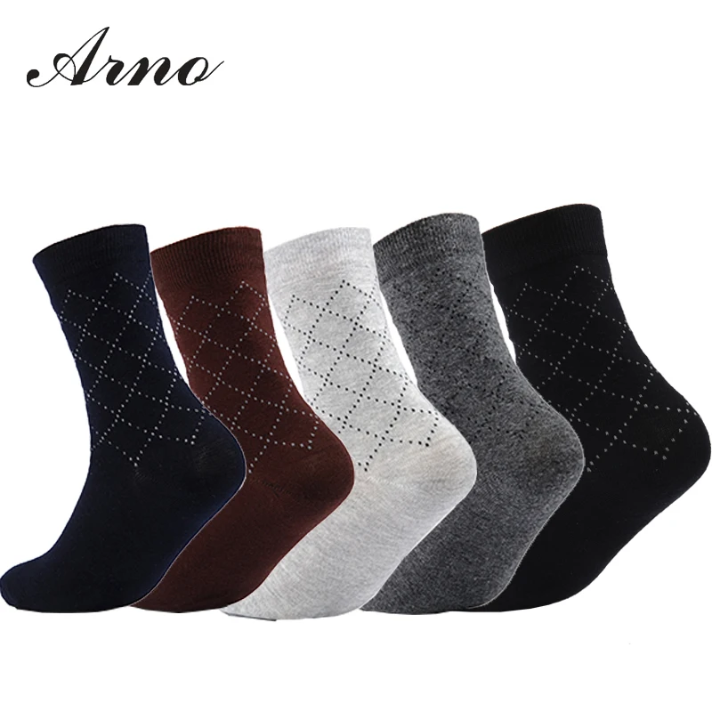 Image Arno Free Shipping Cotton Brand Men Socks Prismatic Designer Dress Socks 5 Pairs   lot Gift Box Seamless Business Sock,LW5007 5P