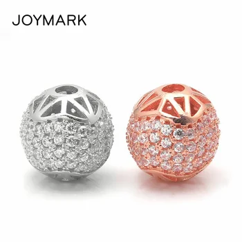 

JOYMARK 12mm Round Hollow Pattern Micro Pave CZ Zirconia 925 Sterling Silver Spacers Beads Fine Jewelry Accessories SB-CZ609