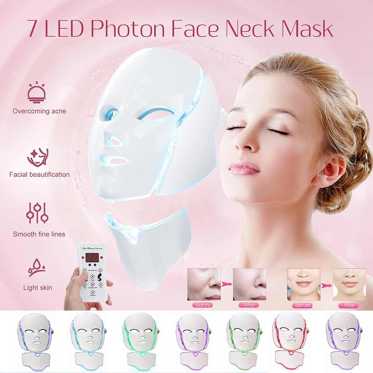 7 Colors LED Light Facial Mask Photon Face Neck Mask Rejuvenation Face Mask Machine Beauty Light Therapy For Home Use US Plug
7 Colors LED Light Facial Mask Photon Face Neck Mask Rejuvenation Face Mask Machine Beauty Light Therapy For Home Use US Plug