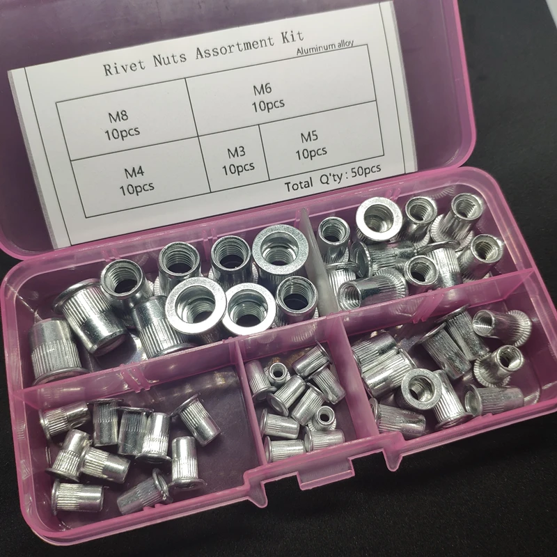 50pcs/box M3 M4 M5 M6 M8 Aluminum Alloy Rivnut Flat Head Threaded Rivet Insert Nutsert Cap Rivet Nut Assortment Kit
50pcs/box M3 M4 M5 M6 M8 Aluminum Alloy Rivnut Flat Head Threaded Rivet Insert Nutsert Cap Rivet Nut Assortment Kit