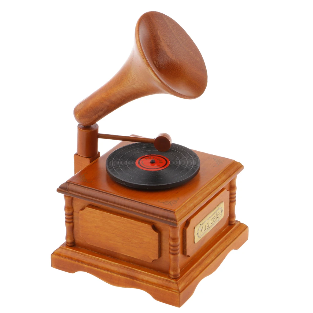 Hot Sale Vintage Wooden Gramophone Music Box Melody Box Desk Decoration Wedding March for Office Home Decor Favor Gift Supplies