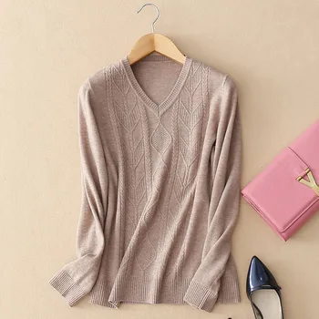 V-neck Knitting Sweater Women Fashion 100% Wool Sweater Autumn Winter Pullovers Sweater Top
V-neck Knitting Sweater Women Fashion 100% Wool Sweater Autumn Winter Pullovers Sweater Top