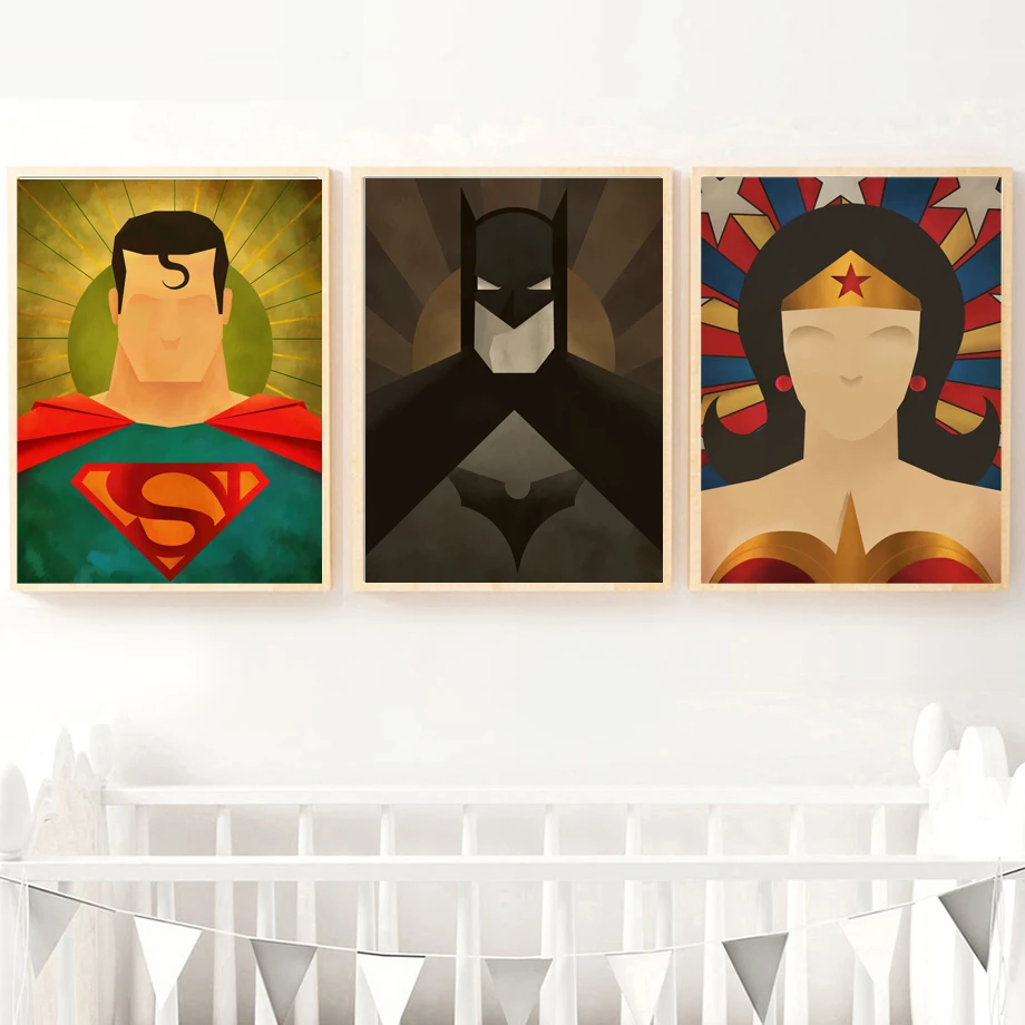 

Superhero Superman Batman Wonder Woman Nordic Poster And Print Wall Art Canvas Painting Wall Pictures For Living Room Home Decor