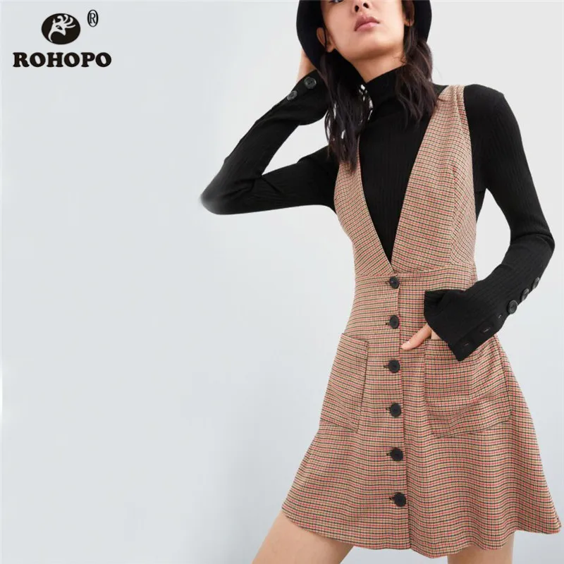 ROHOPO Plaid Sleeveless Autumn Overall Mini Dress Single Buttons Preppy Girl Pockets Cute Streetwear Pockets Dresses #UK9072
ROHOPO Plaid Sleeveless Autumn Overall Mini Dress Single Buttons Preppy Girl Pockets Cute Streetwear Pockets Dresses #UK9072