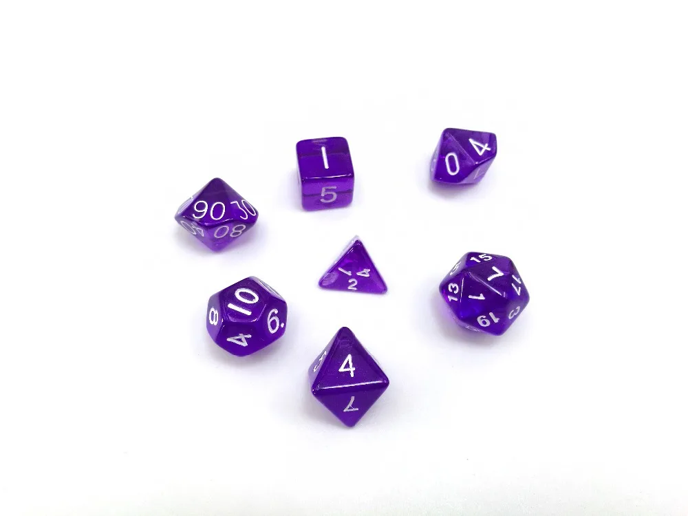 7pcs/set game dice D4 d6 d8 d10 d10% d12 d20 purple color multi-sided transparent effect RPG dice playing game
7pcs/set game dice D4 d6 d8 d10 d10% d12 d20 purple color multi-sided transparent effect RPG dice playing game