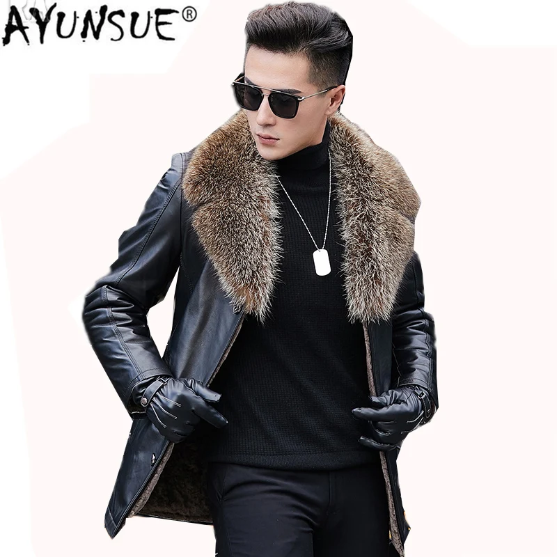 AYUNSUE Rea Leather Mens Jacket NaturalRaccoon Mink Fur Collar Plus Size 5XL Male Wool Shearling Warm Coat 1582 LX2370 
AYUNSUE Rea Leather Mens Jacket NaturalRaccoon Mink Fur Collar Plus Size 5XL Male Wool Shearling Warm Coat 1582 LX2370