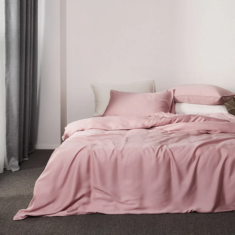 Silver Grey White Luxury Silk Bedding Set Queen King Size Bed Set