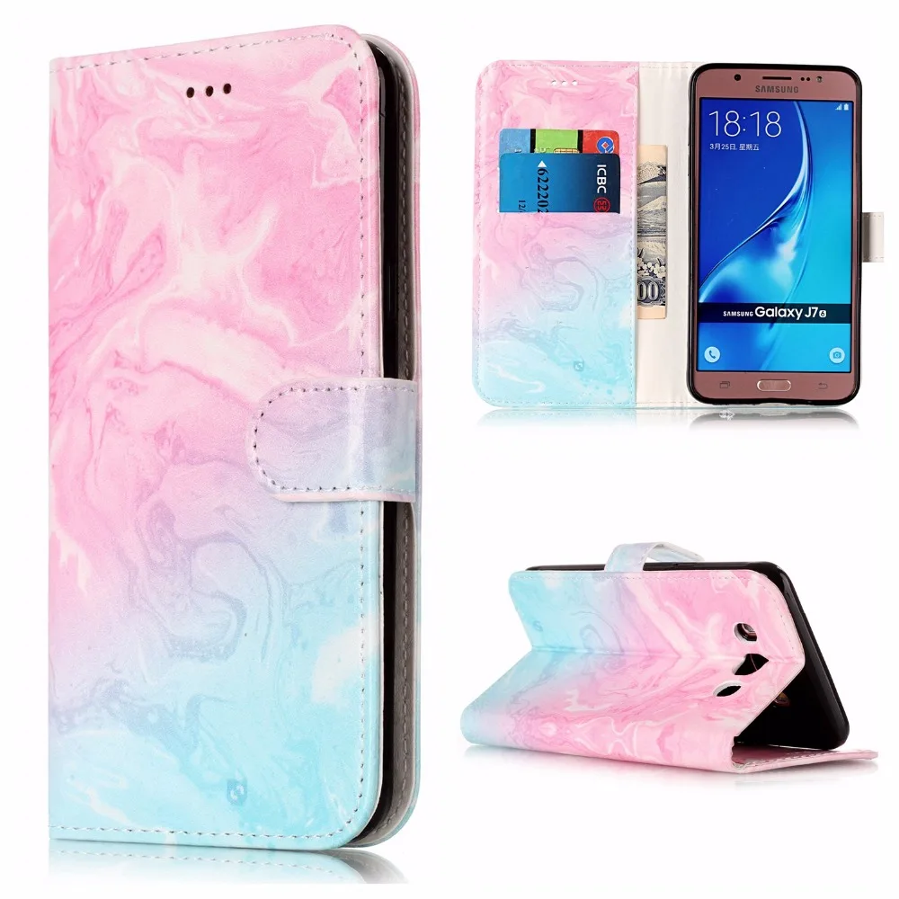 COATUNCLE Flip Leather Case sFor Coque Samsung Galaxy J3 2017 J330 Case For Samsung J3 2015 2016 Wallet Cover Marble Phone Case