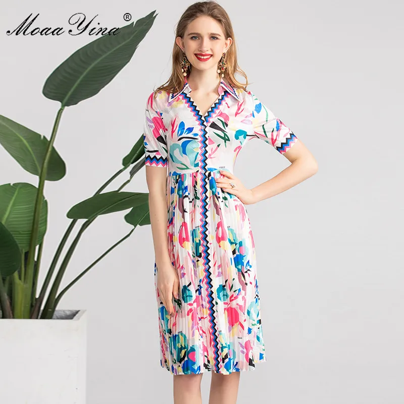 Moaa Yina Fashion Designer Runway dress Spring Summer Women Dress V-neck Short sleeve Floral-Print Elegant Dresses
Moaa Yina Fashion Designer Runway dress Spring Summer Women Dress V-neck Short sleeve Floral-Print Elegant Dresses