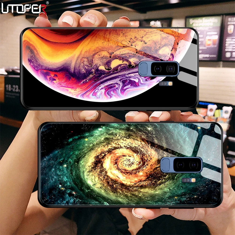 Роскошные закаленное Стекло чехол для samsung примечание 9 крышка Жесткий Shell узор S9