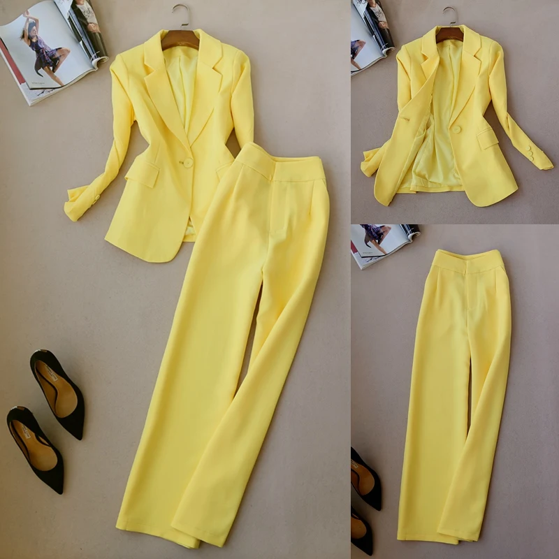 New spring women's pant suits set long sleeve OL suit jacket Blazers & high waist wide leg pants two-piece Office lady suit
New spring women's pant suits set long sleeve OL suit jacket Blazers & high waist wide leg pants two-piece Office lady suit
