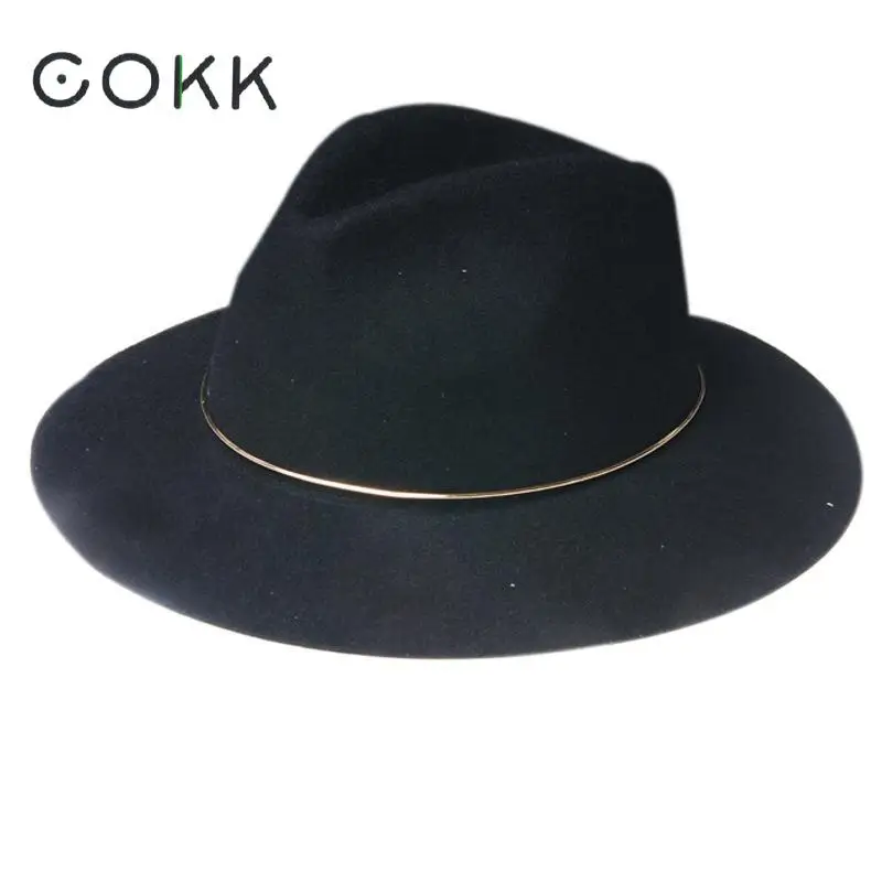 COKK 100% Wool Black Fedora Autumn Winter Hat Women Jazz Cap Gold Ring Pu Leather Chain Ladies Church Hats Vintage Designer 2019
COKK 100% Wool Black Fedora Autumn Winter Hat Women Jazz Cap Gold Ring Pu Leather Chain Ladies Church Hats Vintage Designer 2019