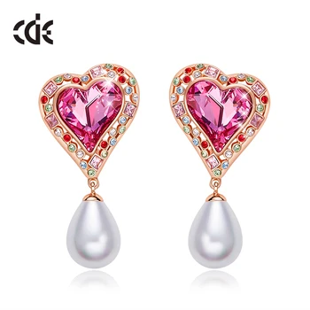 

CDE Women Gold Earrings Jewelry Embellished With Crystals from Swarovski Heart Rose Gold Stud Earrings Fashion Jewelry Gift