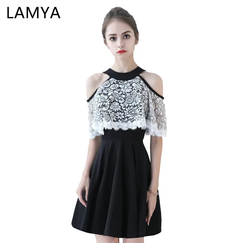LAMYA 2019 Black Halter Prom Dress Short Lace A Line Illusion Evening Party Gown Plus Size Zipper Robe De Soiree Longue
LAMYA 2019 Black Halter Prom Dress Short Lace A Line Illusion Evening Party Gown Plus Size Zipper Robe De Soiree Longue