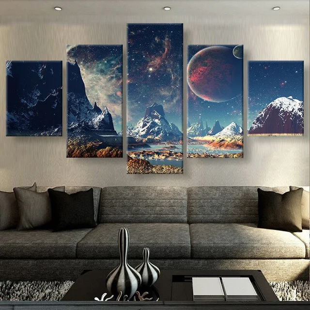 Moon Sea Level Scenery Canvas Prints Painting Poster Decor Art No Frame 5 Pieces 