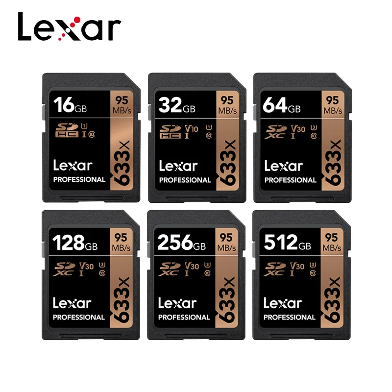 

Original Lexar 95M/s 633x 16G 32GB U1 SDHC 64GB 128GB 256GB U3 SD Card SDXC Class10 V10 Memory Card For 1080p 3D 4K Video Camera