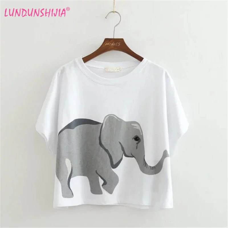 LUNDUNSHIJIA 2017 Summer Women T-shirt Loose Exposed Navel Short Elephant Printed T shirt Ladies White Cotton Top Hipster Street
LUNDUNSHIJIA 2017 Summer Women T-shirt Loose Exposed Navel Short Elephant Printed T shirt Ladies White Cotton Top Hipster Street