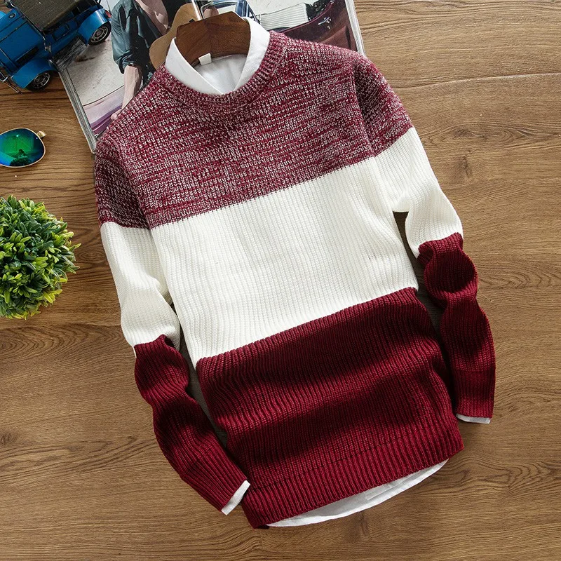 winter new round neck thick warm Slim pullover sweater, trend personality stripe color matching men's bottoming sweater S-3XL
winter new round neck thick warm Slim pullover sweater, trend personality stripe color matching men's bottoming sweater S-3XL