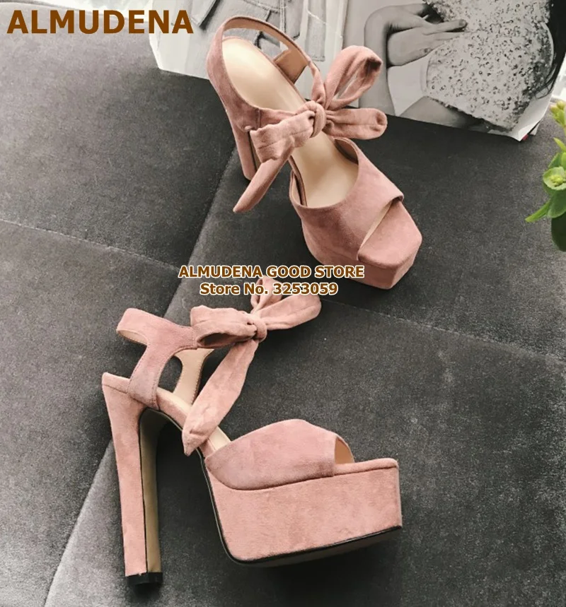 ALMUDENA Chunky Heel Platform Bowtie Gladiator Sandals Pink Red Green Suede Lace-up Dress Pumps Slingback Bowknot Wedding Shoes
ALMUDENA Chunky Heel Platform Bowtie Gladiator Sandals Pink Red Green Suede Lace-up Dress Pumps Slingback Bowknot Wedding Shoes