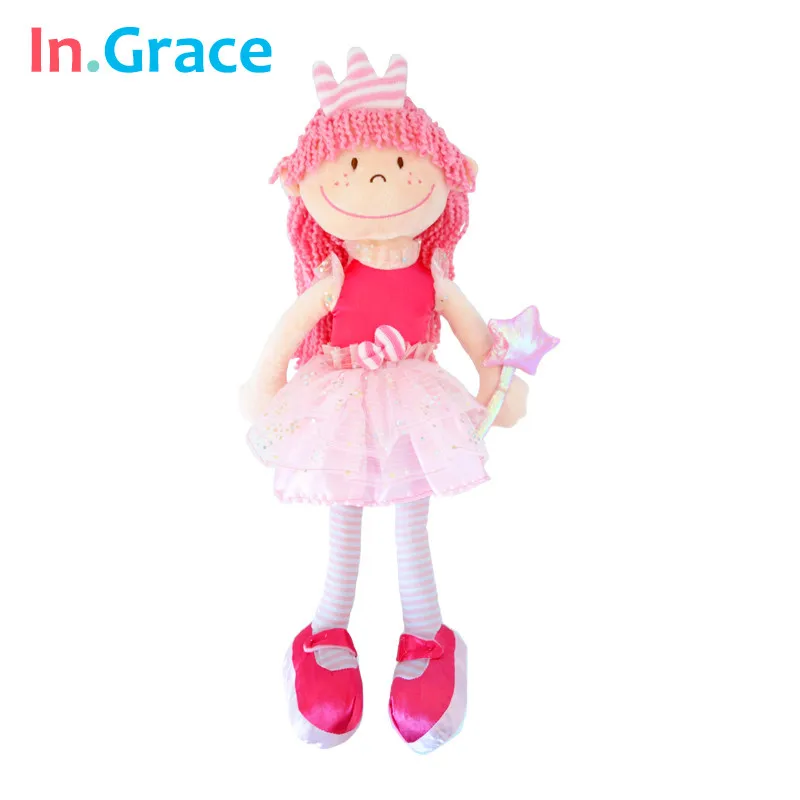 Image In.Grace 2016 plush and stuffed magic fairy doll for girls diy pink princess dolls with flower dress cheap long hair real doll