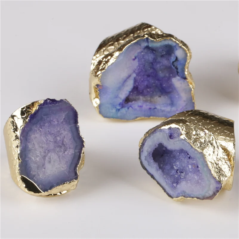 big gold rim lilac violet purple geode crystal stone slice bead charm adjust open hammered ring cuff for woman man
big gold rim lilac violet purple geode crystal stone slice bead charm adjust open hammered ring cuff for woman man