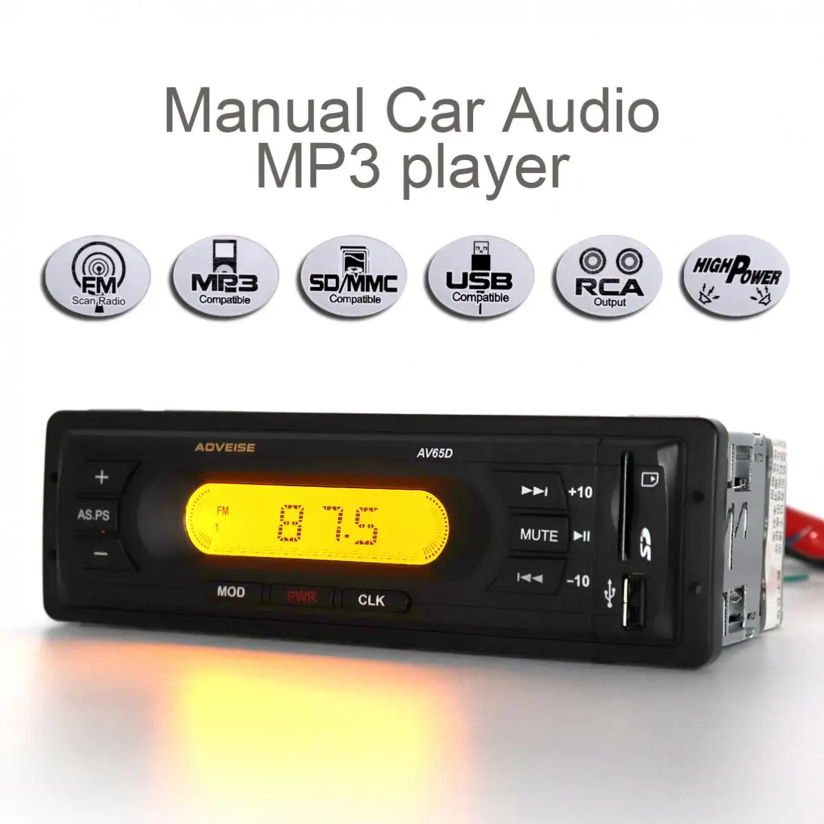 AOVEISE AV65D 12V bluetooth car mp3 player LCD Car Audio Stereo FM Radio With Mute Function USB SD MP3 Multimedia Music Player
AOVEISE AV65D 12V bluetooth car mp3 player LCD Car Audio Stereo FM Radio With Mute Function USB SD MP3 Multimedia Music Player