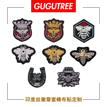 GUGUTREE India silk embroidery gold black grey letter crown bee ear of rice patches badges applique patches for clothing DZP-71
GUGUTREE India silk embroidery gold black grey letter crown bee ear of rice patches badges applique patches for clothing DZP-71