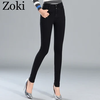 Zoki Stretch Women Skinny Pencil Jeans Spring Summer High Waist Button Long Denim Pants Casual Pure Cotton Black Mom Jeans 2020
Zoki Stretch Women Skinny Pencil Jeans Spring Summer High Waist Button Long Denim Pants Casual Pure Cotton Black Mom Jeans 2020