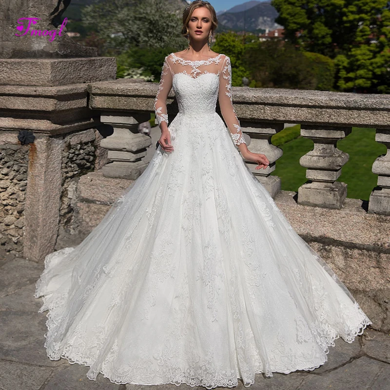Fmogl Romantic Scoop Neck Lace Up A-Line Wedding Dress 2019 Graceful Appliques Long Sleeve Princess Bridal Gown Vestido de Noiva
Fmogl Romantic Scoop Neck Lace Up A-Line Wedding Dress 2019 Graceful Appliques Long Sleeve Princess Bridal Gown Vestido de Noiva